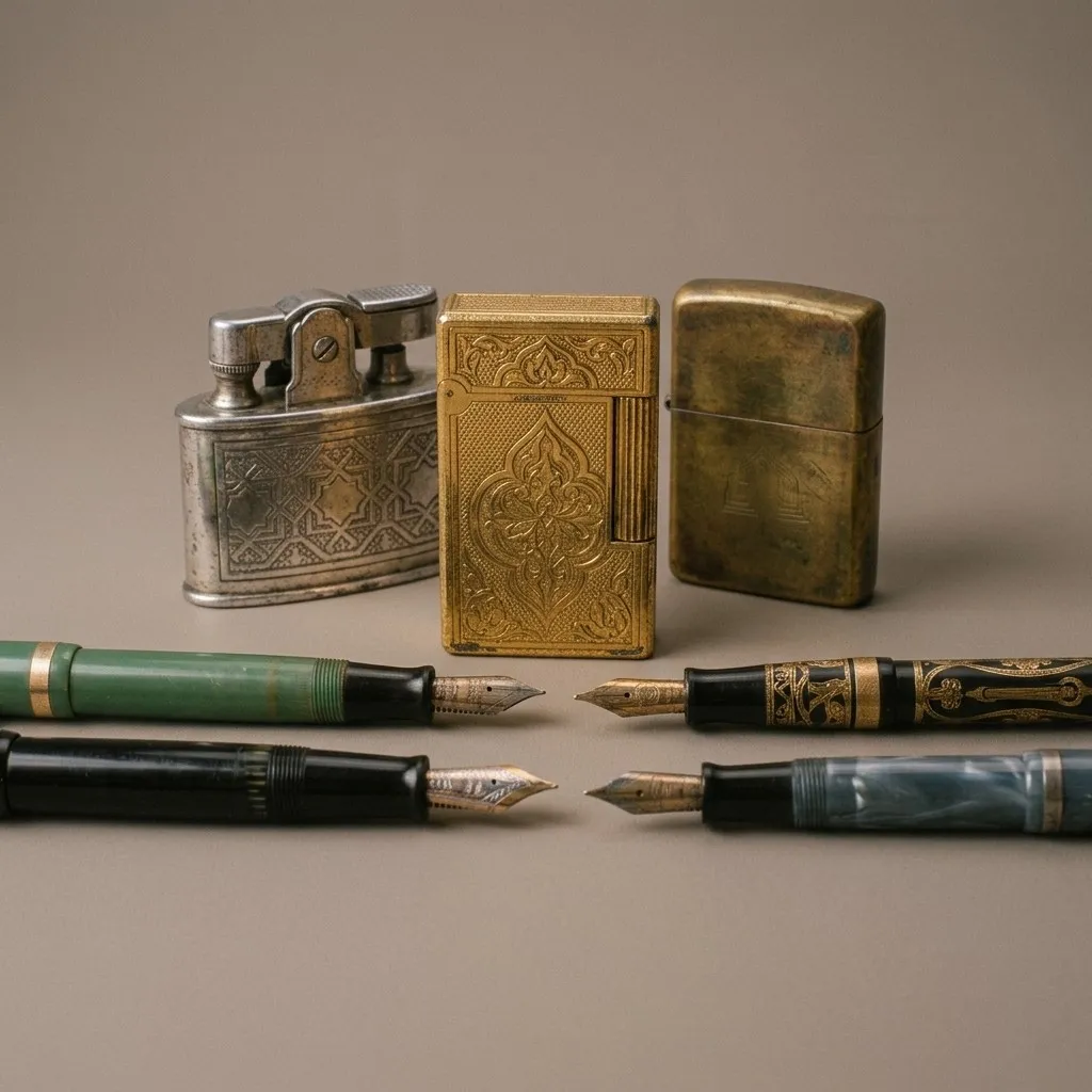 Briquets anciens ciselés et stylos plume de collection, estimés et rachetés par François Secula au Maroc